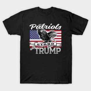 Patriots Stand With Trump Eagle USA Flag Patriot Design Gray T-Shirt